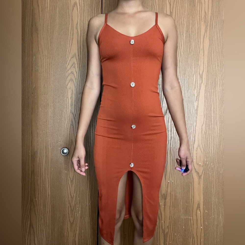 Button Front Slit Bodycon Dress